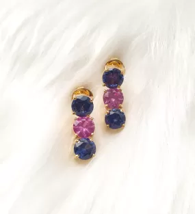 Blue Sapphire with Pink Topaz and Blue Sapphire Detachable Separates Earrings