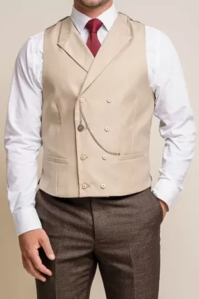 Cavani Lennox Beige Double Breasted Waistcoat