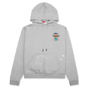 Distressed Hoodie Small Logo - Heather Grey