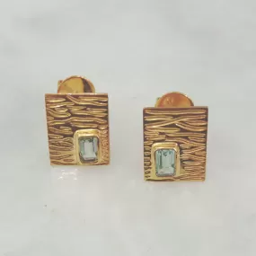 Drift Wood with Blue Topaz Rectangular Stud Separates Earrings