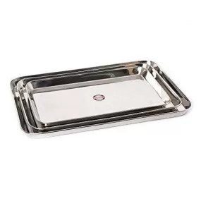 Embassy Deep Tray (Rectangle), Sizes 1, 2 & 3, 18.5x29.5 cms, 22x32.9 cms & 25.5x36.9 cms (Pack of 3, Stainless Steel)