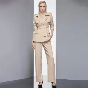 Epaulet Belted Notched Collar Blazer Pantsuit