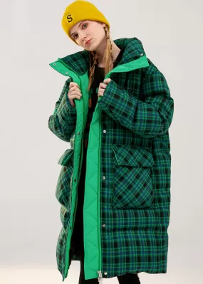 Estelle Green Plaid Thickened Duck Down Puffer Coat