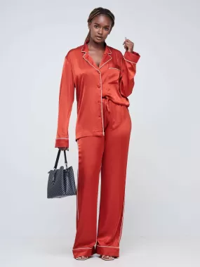 Fauza Design Silk Lounge Pant Sets - Rust