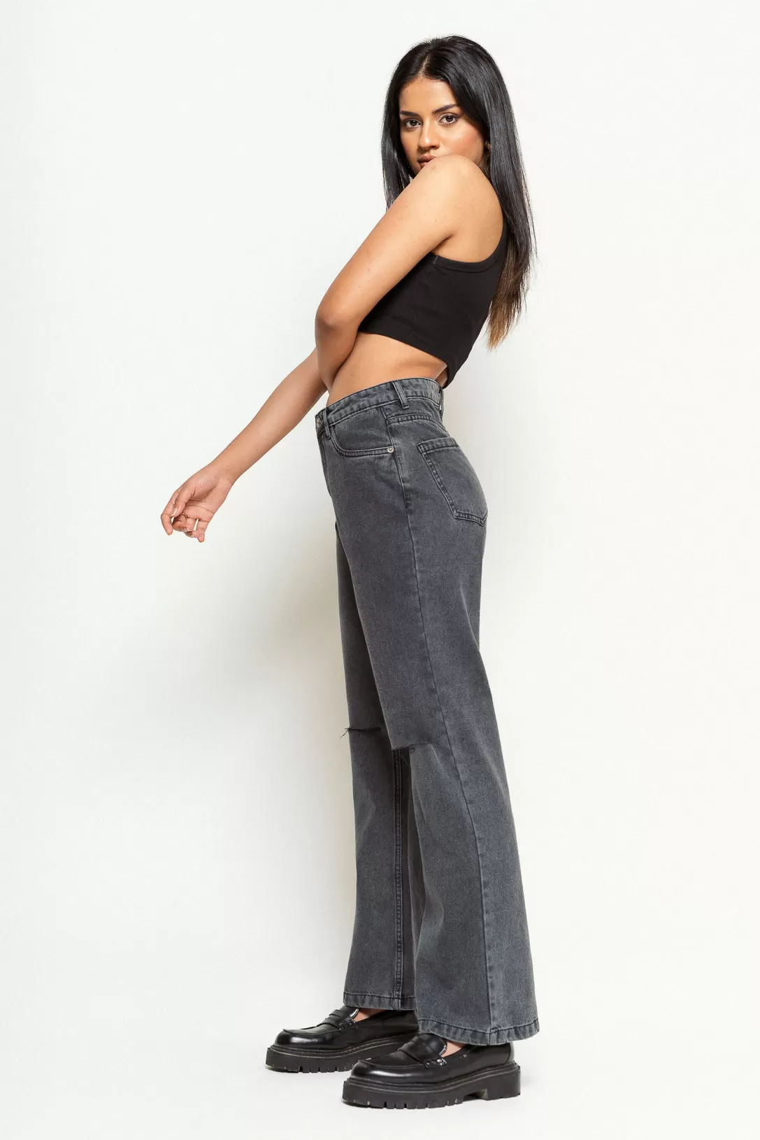 Knee Slit Charcoal Bootcut