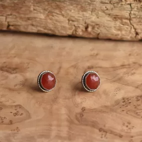 Large Hammered Posts - Big Orange Earrings - 10mm Rose Cut Carnelian - Big Carnelian Posts