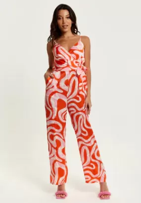 Liquorish Pink And Red Abstract Print Jumpsuit