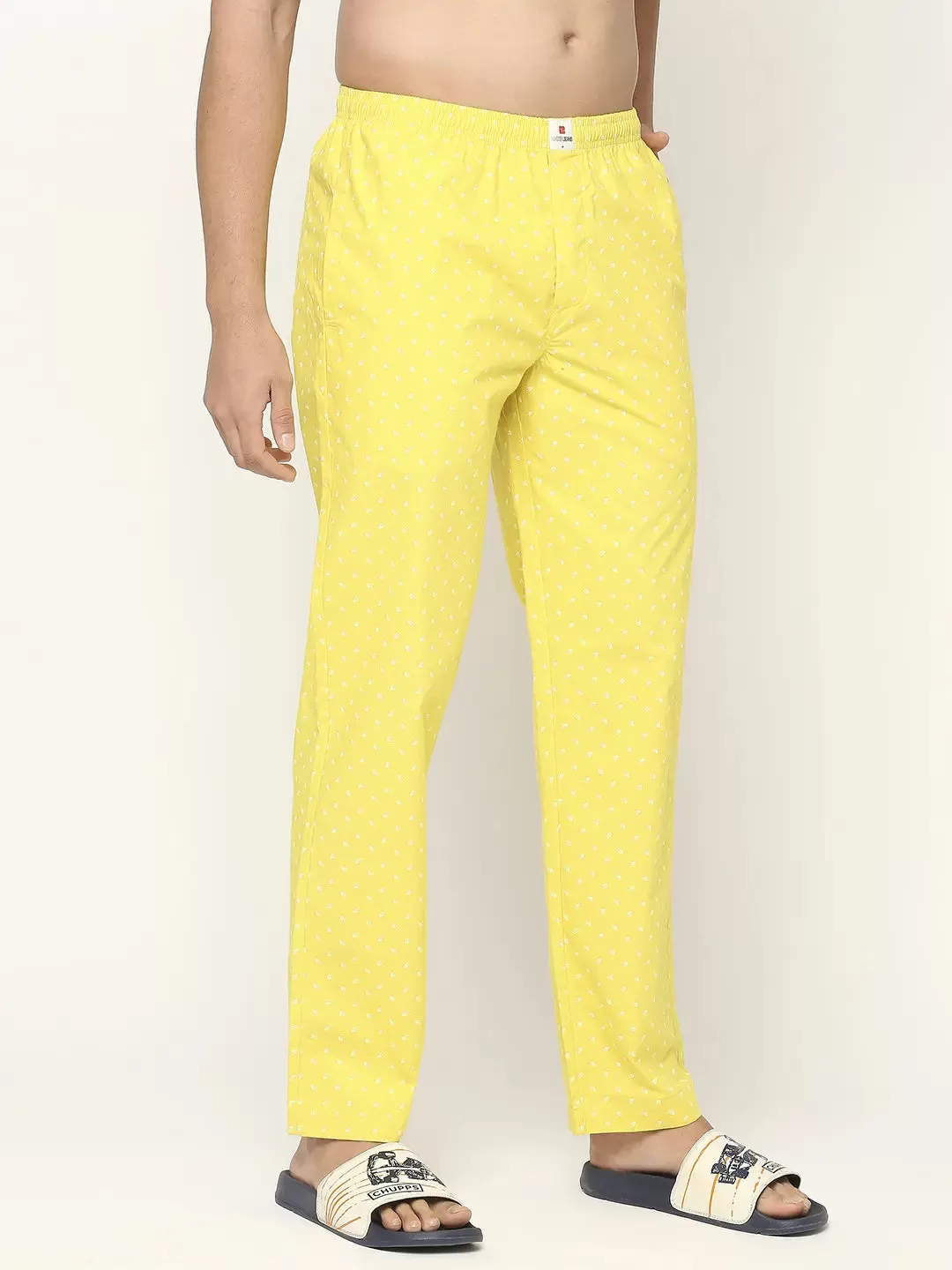 Men Premium Cotton Printed Yellow Pyjama- UnderJeans by Spykar