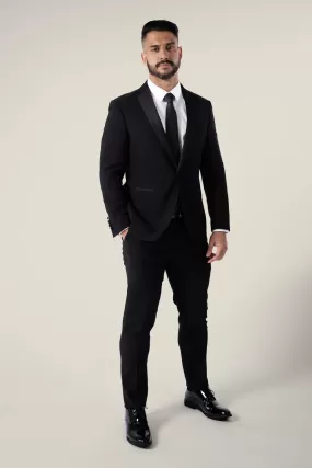 Mens Matte Black Suit with Satin Lapel