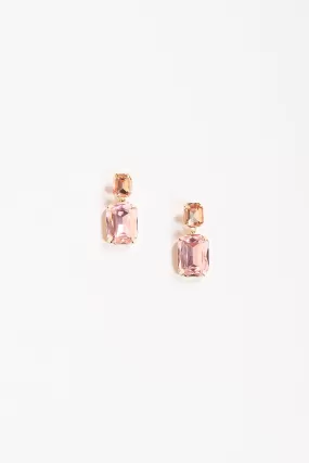 Rectangle Glass Stone Drop Earrings in Pink