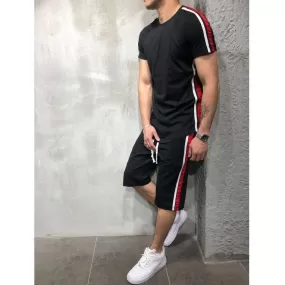 Striped Casual Tracksuit Shorts Set For Men