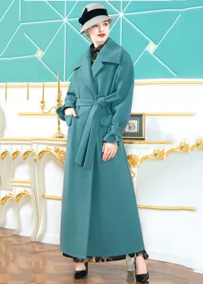 Teal Spread Collar Belted Wrap Maxi Coat